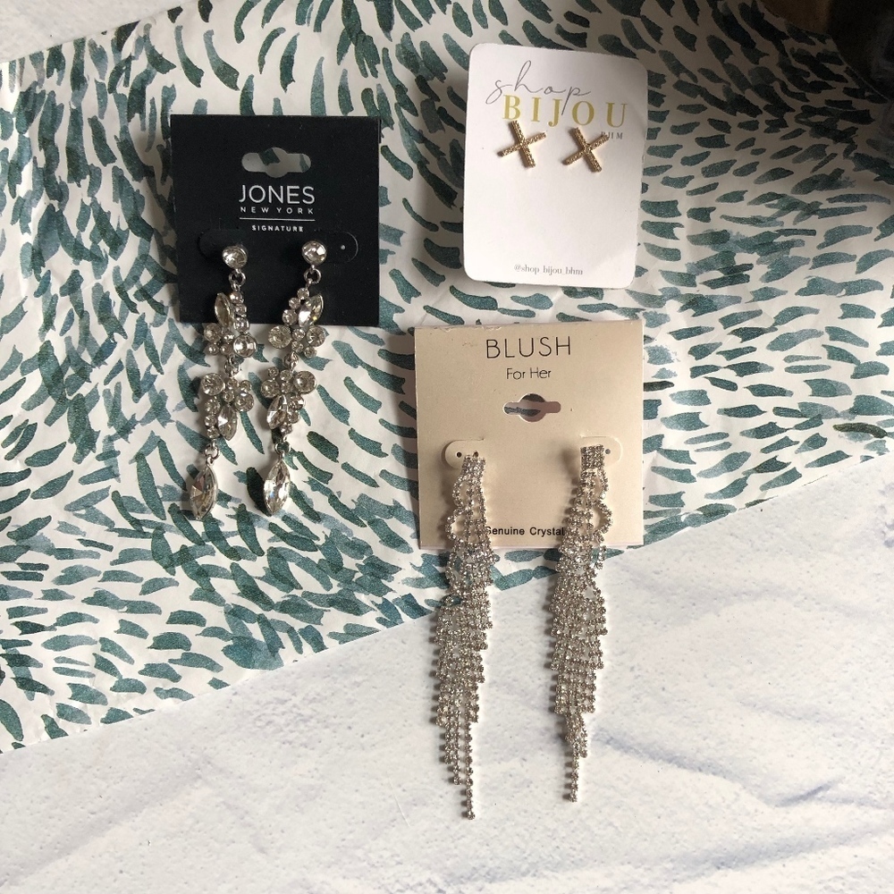 Earrings Lot—3 pairs Dangly Prom Rhinestone